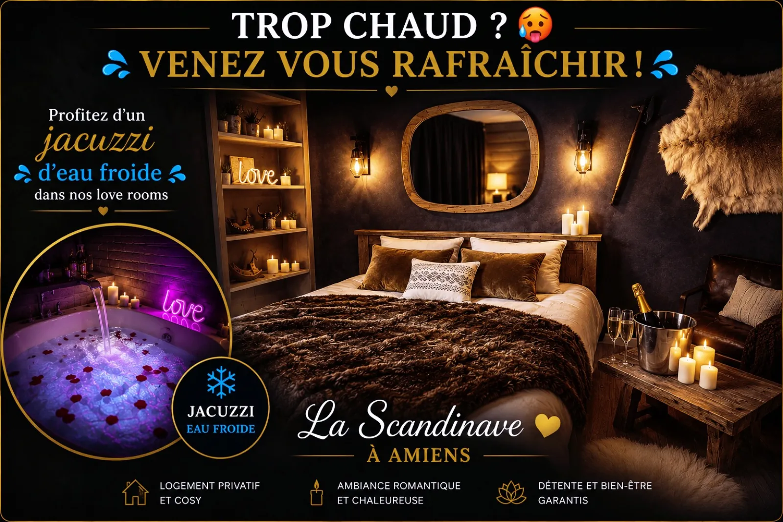 Évasion Scandinave - Appartement avec spa privatif, sauna et cinéma XXL (Amiens, Somme)