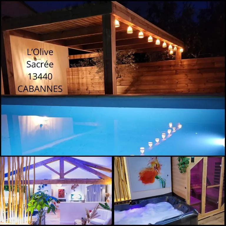Suite l'Olive Sacrée - Bain à remous, sauna et vue sur la piscine (Cabannes, Bouches-du-Rhône)